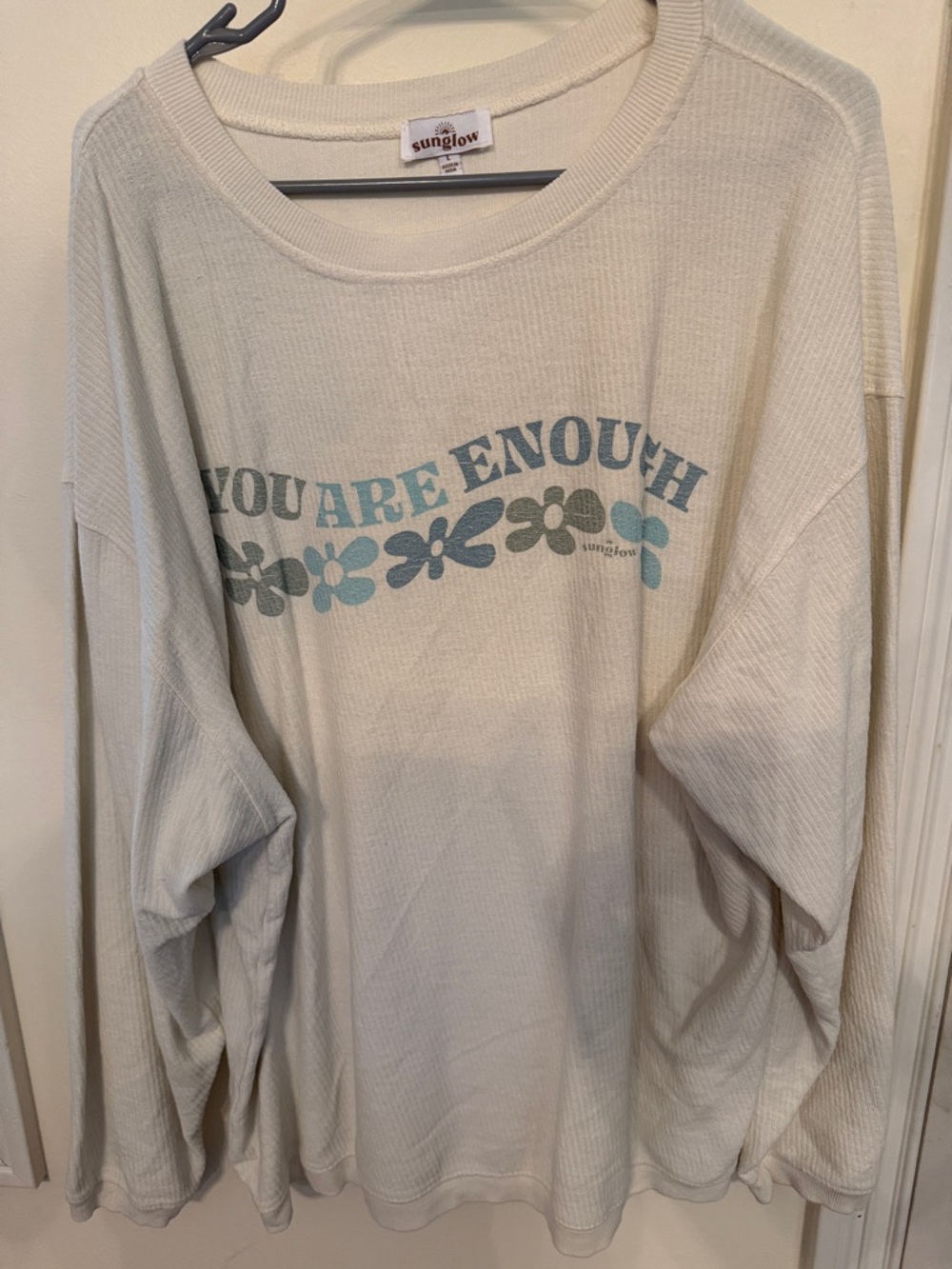 Sunglow "You Are Enough" Cream Graphic Waffle Knit Top
